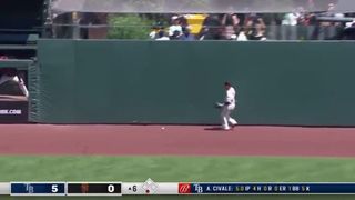 Luke Raley crushes ball and somehow stays in the park as it bounces around the outfield walls for an inside the park home run!