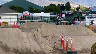 Girls racing dirt bikes